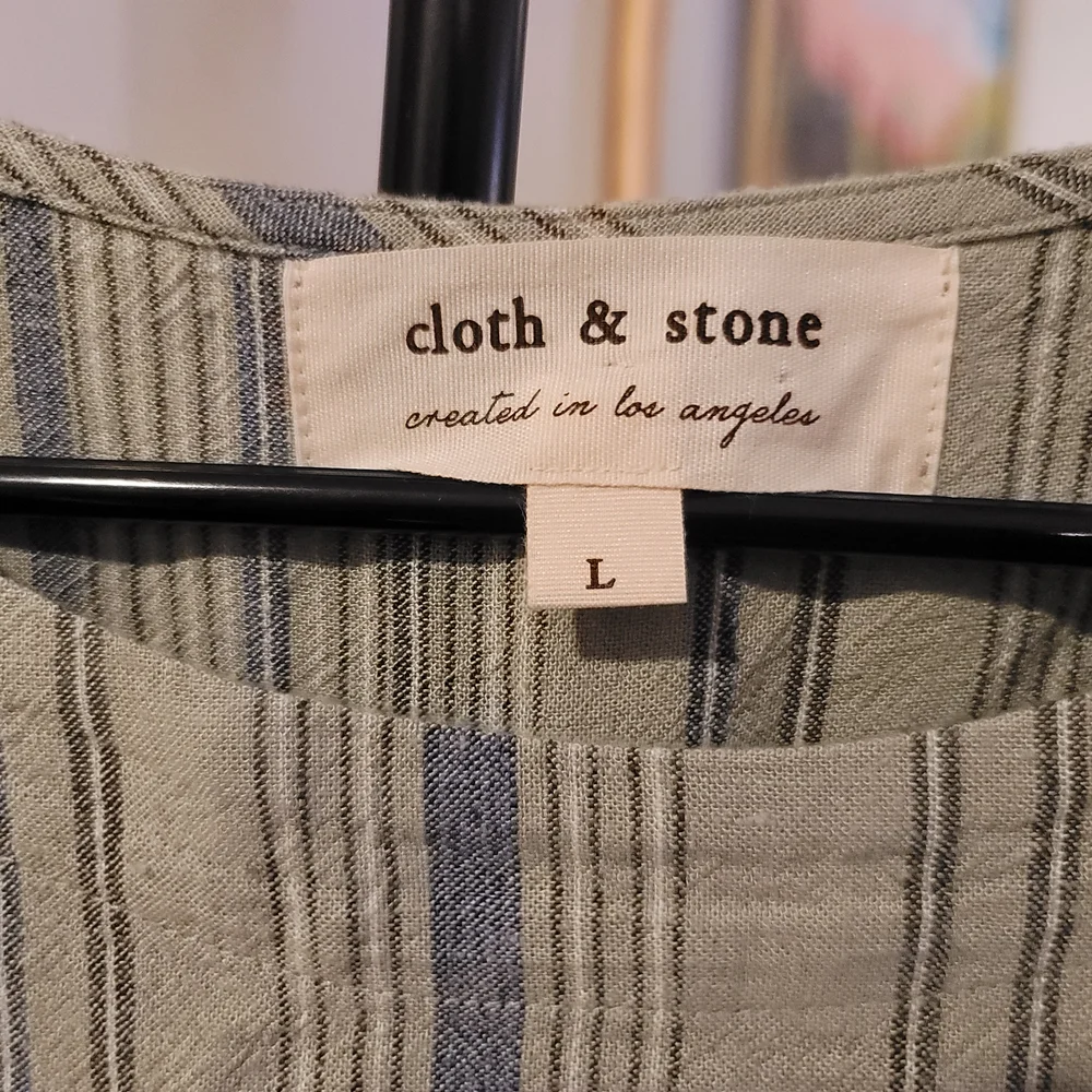 Anthropologie CLOTH & STONE Olive and Navy Striped Shift‎ Dress